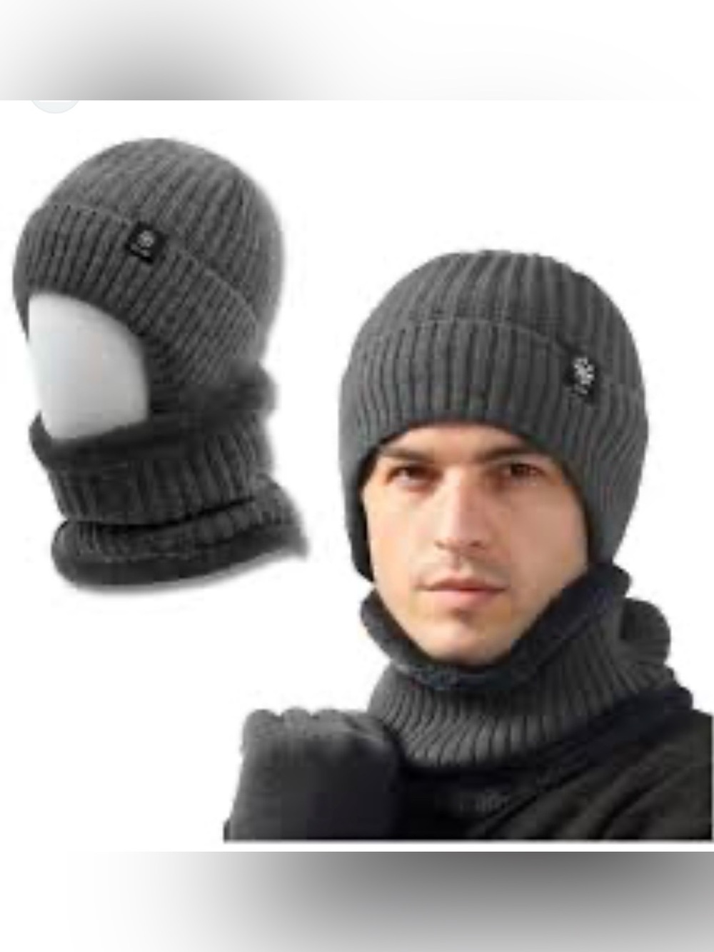 New Fleece Knit Gray Beanie & Scarf Set